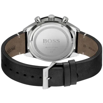 Hugo Boss Chronograph Black Dial Black Leather Strap Watch  